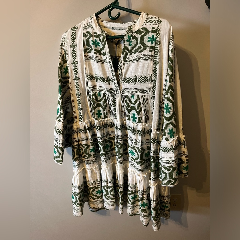 Elan Green and White Geometric Dress
